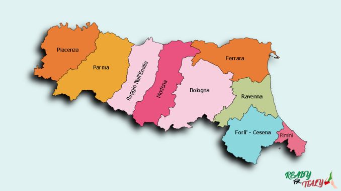 Map of Emilia Romagna region with provinces