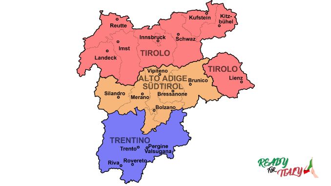 Map of Trentino Alto adige Region In Italy