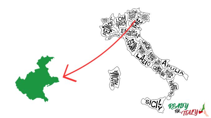 Veneto Region in Italy and its position in the map