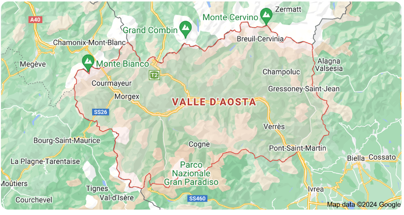 Map of Aosta Valley region of Italy