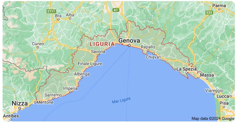 Map of Liguaria region of Italy